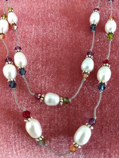 Fresh water pearls and multi crystals 40 inch necklace