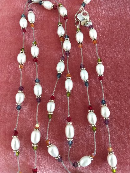 Fresh water pearls and multi crystals 40 inch necklace