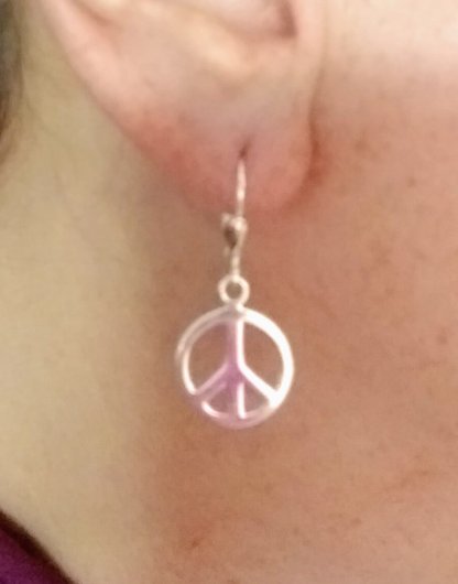 Large Sterling Silver peace sign earrings