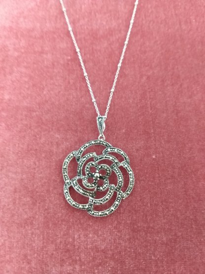 Sterling Silver Large Marcasite Rose