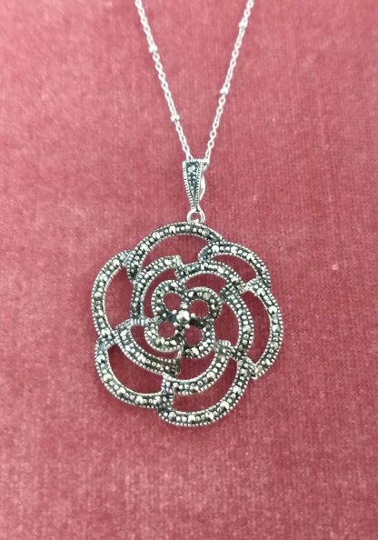 Sterling Silver large marcasite Rose