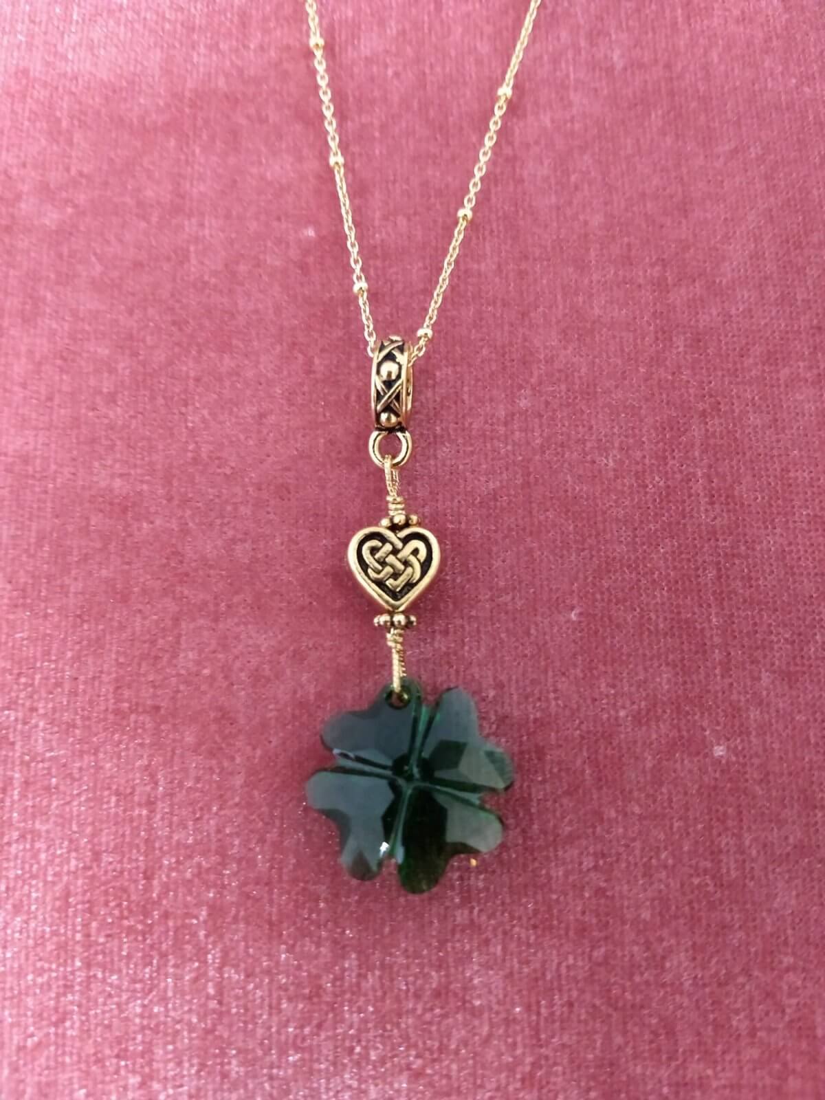 SW15 Gold Plated Shamrock Necklace Encrusted With Swarovski Crystals b —  Real Irish