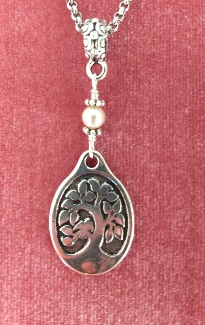 Oval Tree of Life Pendant with Pearl