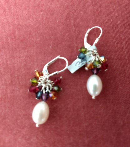 white fresh water pearl and multi Swarovski Crystals