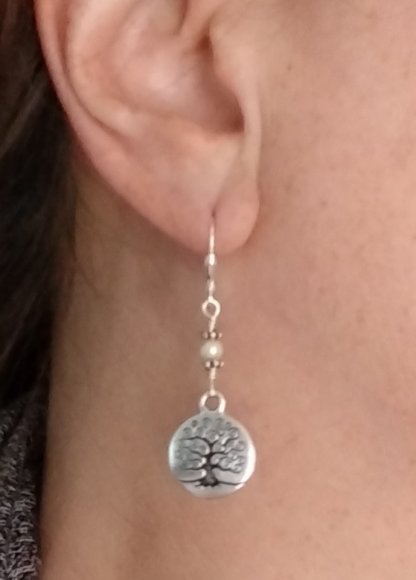 ER Tree of Life pearl on Sterling Silver leverbacks