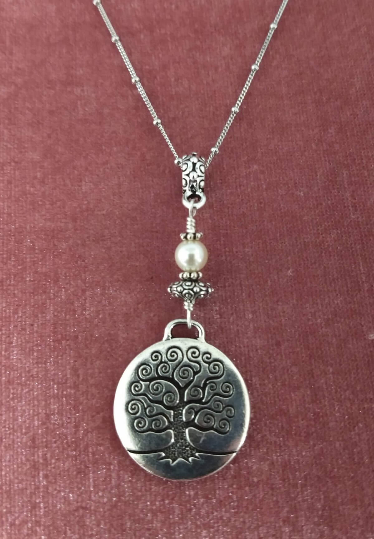 Tree of Life and pearl pendant on Sterling chain